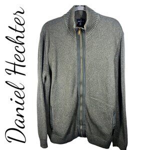 DANIEL HECHTER PARIS 100% Cotton Pine Green Mock Neck Zip Front Cardigan, XL